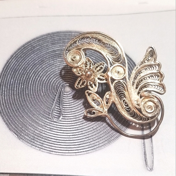 Antique Cannetille Filigree Sterling Flower Brooch - Picture 6 of 6